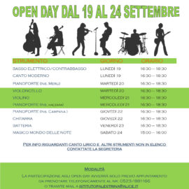 CALENDARIO OPEN DAY ACCADEMIA DI MUSICA    2022-2023