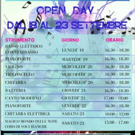 CALENDARIO OPEN DAY 2023-2024 ACCADEMIA DI MUSICA